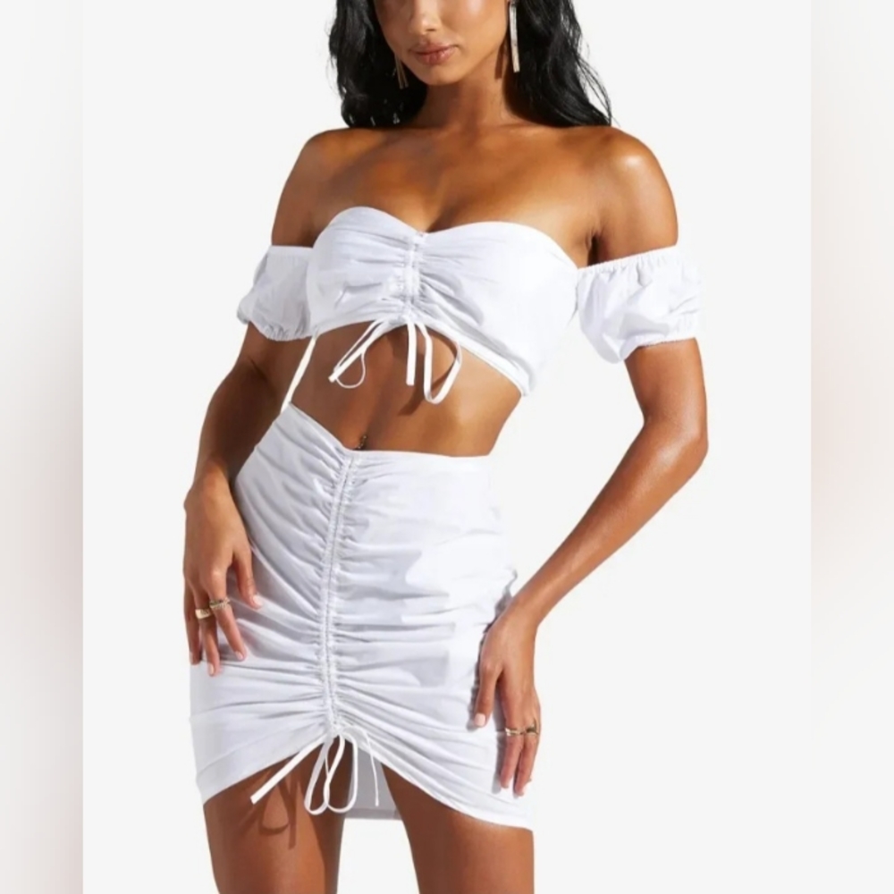 NEW Women's White Poplin Balloon Sleeve Crop Top Size XL